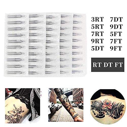 Набор от иглички и накрайници за татуировки Romlon - 100шт за Еднократна употреба смесени игли за татуировки, 100шт Различни стерилизирани