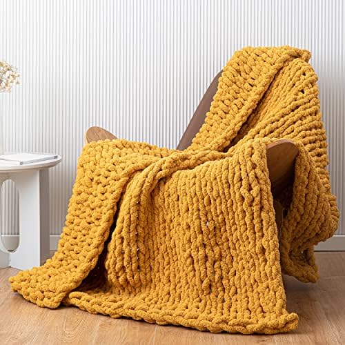Плътно Вязаное одеяло, Уютни завивки от шенилна - 51 x 63 - Топли Меки Възли Покривки за легло с ръчно изработени за мека мебел,