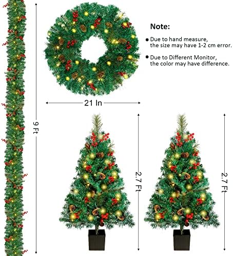 Комплект Коледна украса FORUP с предварително осветен от 4 теми, Коледна Украса за Камината, Коледна украса за верандата, Изкуствена