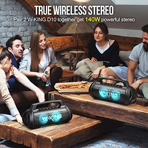 Преносими Силен Bluetooth високоговорители W-KING със събуфер, Водоустойчив Улични високоговорители за партита с мощност 70 W, Безжична