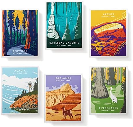 Поздравителни картички Twigs Illustrated National Park – 12 празни пощенски картички и пликове, в ретро стил, 5,5 х 4,25 инча. – FSC сертифициран екологично чист Стационарен комплект ??