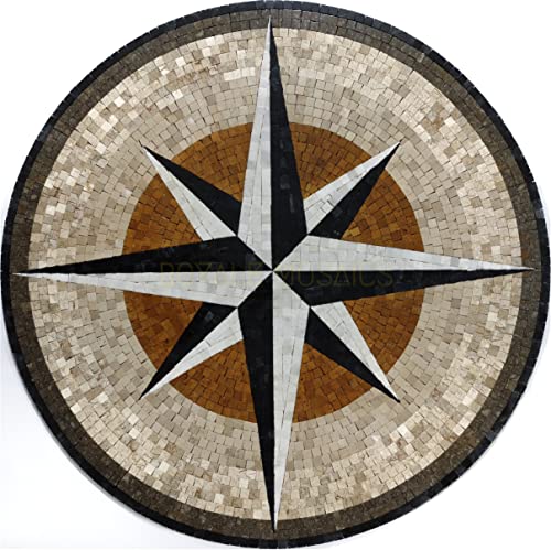Морски компас мраморна мозайка ръчно изработени морска звезда адаптивен дизайн от естествен камък (24x24 инча)