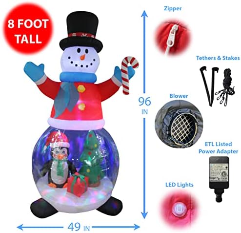 Коледен Надуваем Балон Снежен човек с височина 8 метра, с Пингвин и Подарък кутия, декорация за Коледната Елха, Улични Празнични