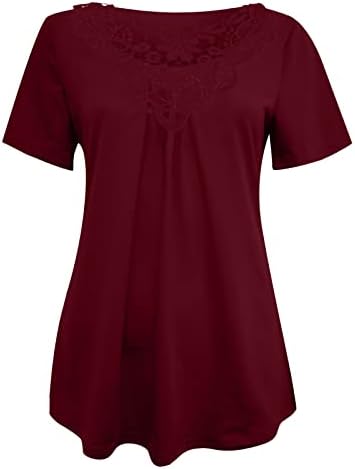 Женска Тениска Лято Есен 2023, Модни Дрехи с Къс Ръкав и V-образно Деколте, Лейси Памучен Ежедневна Блуза Оверсайз, Риза за Момичета