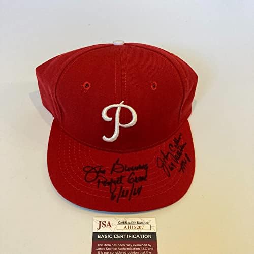 Бейзболна Шапка на Джим Баннинга и Джони Каллисона с автографи на Philadelphia Phillies JSA COA - Шапки MLB С автограф