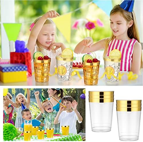 Пластмасови Чаши Yungyan на Едро в Златна Рамка 200 Опаковки, Прозрачни Пластмасови Чаши за 10 грама Чаши за Еднократна употреба Елегантни Вечерни Чаши Златни Пластмасо?
