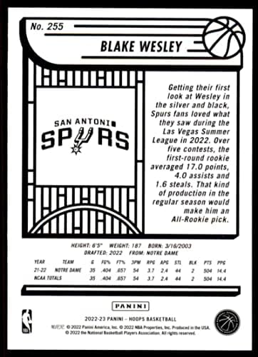 2022-23 Панини Обръчи НБА #255 Блейк Уесли Ню Йорк-MT RC Нов баскетболна карта Сан Антонио Спърс НБА