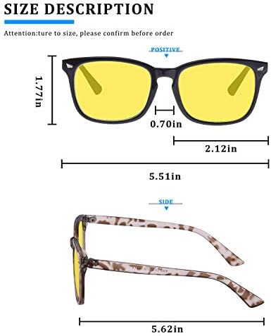 Блокиране на Синя Светлина Очила за жени/Мъже, Компютърни Очила с Квадратни HD Жълти Лещи Срещу пренапрежение на очите, на 2 опаковки