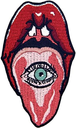 Очите На Высунутом Език Червена Нашивка За Устата Бродирана Апликация На Железопътната Пришитая Емблема