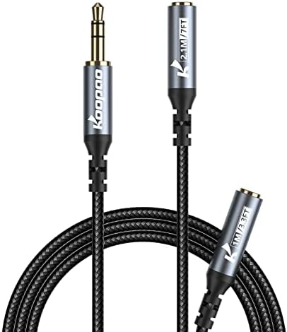 Удлинительный кабел за слушалки KOOPAO 3,5 мм 7 фута /2.1 m, Hi-Fi Звук 2 в 1 3,5 мм мъж към Жена Стерео Аудио Кабел-Удължител за