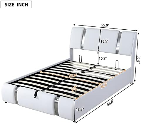 Легло-платформа, живеейки изкуствена кожа Polibi, с Хидравлична система за съхранение, пълен размер на Рамка на легло от масив,