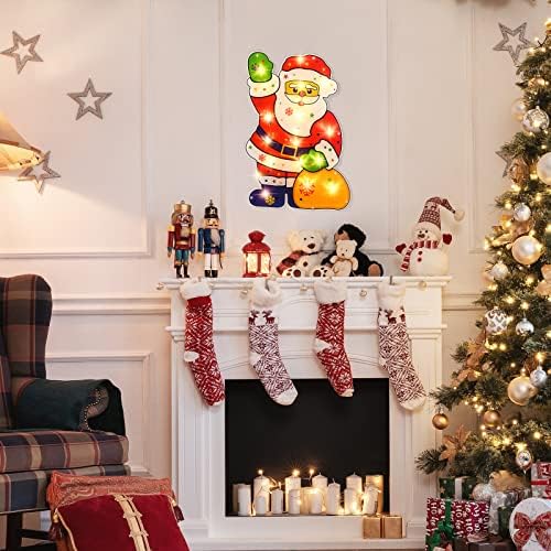 Alladinbox 17-Инчов Силует на Дядо Коледа на прозореца с подсветка и Подарочным пакет, Коледна украса с подсветка - Стенен лампа/Настолна