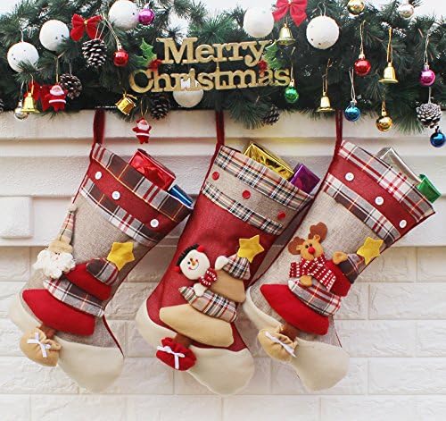 Beautifulfashionlife на снежни човеци Santa Чорапи с Елени Подарък пакет Коледно Дърво на Отглеждане за украса (3 опаковки, с дължина