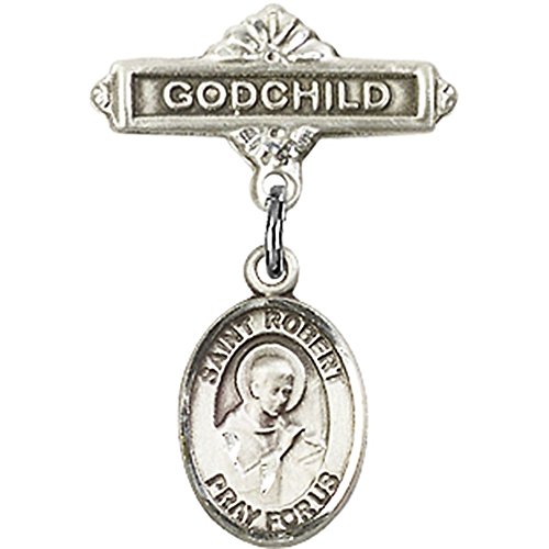 Иконата на бебето от сребро с чар Свети Робърт Беллармина и игла за икона кръщелник размер 1 X 5/8 инча