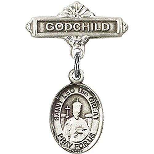 Иконата на Бебето от Сребро с Амулет Свети Лъв Велики и Игла за Икона Кръщелник 1 X 5/8 инча