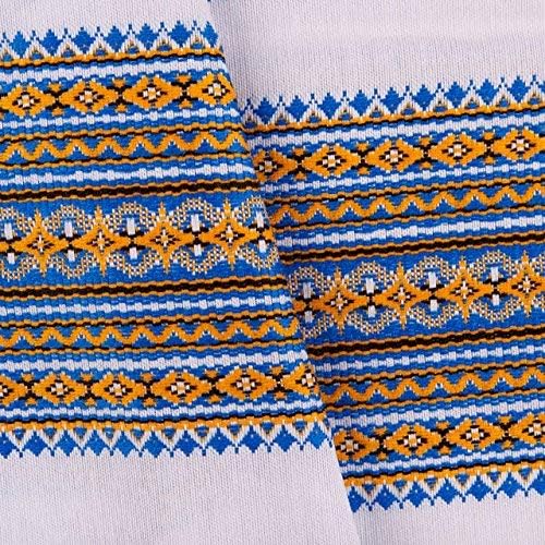 Декоративна тъкан с украинския украшение, покривки за маси, Сватбена етническа Бял със синьо-жълто 150x150 см /59 x59