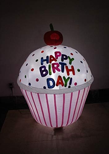 Сладък Надуваем Cupcake честит Рожден Ден на височина 4 Фута с Черешова Подсветка, Надувное Украса за парти на Открито, Домашен
