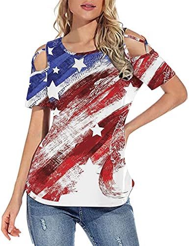 Дамска Блуза NEARTIME, Риза с Принтом Американския Флаг, Тениска С открити рамене, Летни Модни Блузи С Къс Ръкав