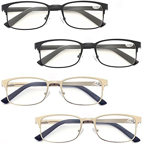 Zienstar Мъжки слънчеви Очила за четене 4 Опаковки Ридеров за мъже Comfort Reader Правоъгълни Метални Очила от Неръждаема Стомана