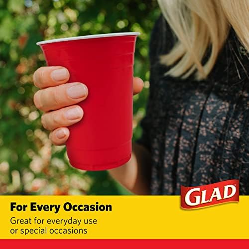 Еднократни пластмасови чаши Glad червен цвят, за ежедневна употреба, 16 мл | 100 Пластмасови еднократни чашки, Трайни 16 течни унции