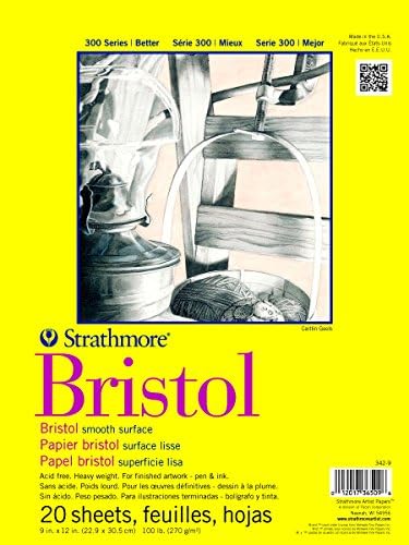 Бележник за рисуване Strathmore 300 Series Bristol, Лъскав, Переплетенный лента, 9x12 инча, 20 Листа (100 паунда / 270 г.) - Хартия