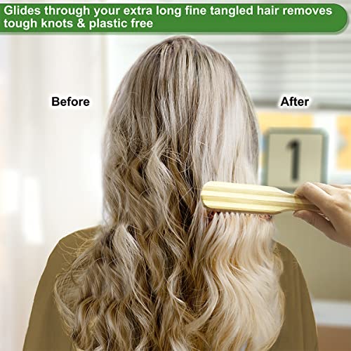 Бамбук четка за коса с почистване За женски Гъсти, тънки Увивни и права коса, бамбук четина Подпомага растежа на косата, подобрява