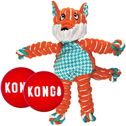 КОНГ Floppy Knots Fox и 2 Маркови крушка - Силни и забавни играчки за кучета - Издръжливи Играчки топки за кучета и Мека играчка