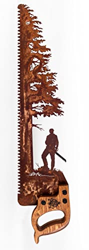 Дизайн на ръчен трион Лесоруб в основата на дървото | Стенен арт-подарък по поръчка за дървосекачи и Лесовъди