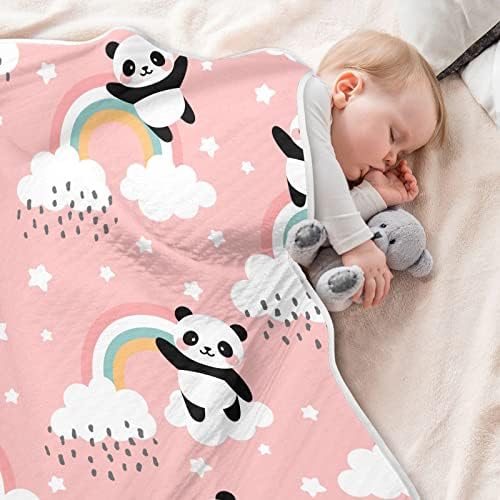 Пеленальное Одеяло Panda Rainbow Pink Памучно Одеало за Бебета, Като Юрган, Леко Меко Пеленальное Одеало за детско креватче, детски