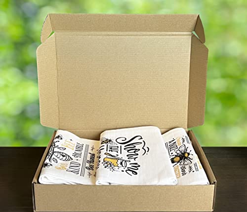 Кухненски Кърпи Honey Bee с линия за окачване - Набор от 5 Кърпи за Ръце от Чувалчета за Брашно от Памук - Начало Декор, Подарък