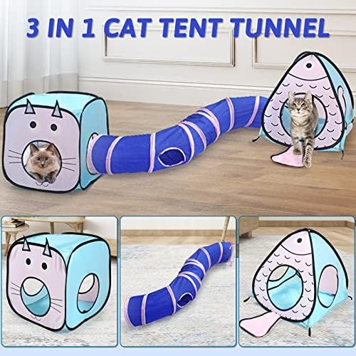 BNOSDM Котешки Тунели с Кубична Палатката, Играчки, Комбиниран Сгъваем Тунел за домашни любимци, за котки в затворени помещения,