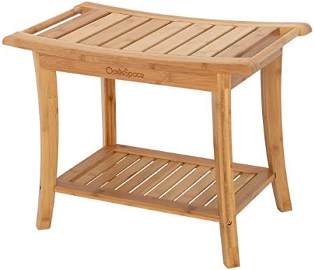 Пейка от бамбук за душата OasisSpace, 24 Водоустойчив стол за душ с рафтове за съхранение