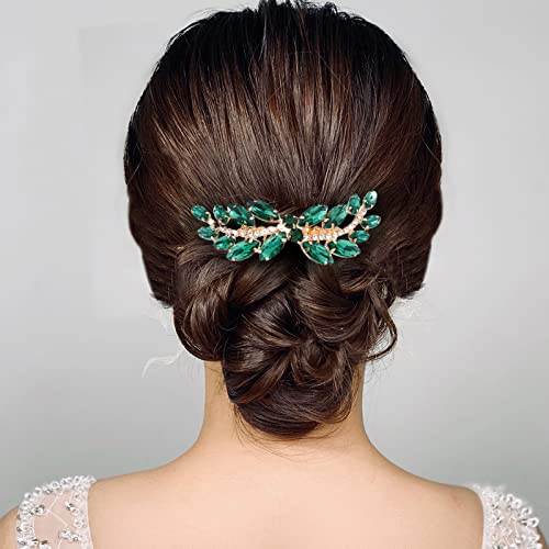Гребен за коса С кристали Sppry - Блестящ Аксесоар за коса за младоженци в сватбени парти (Зелено-златна)