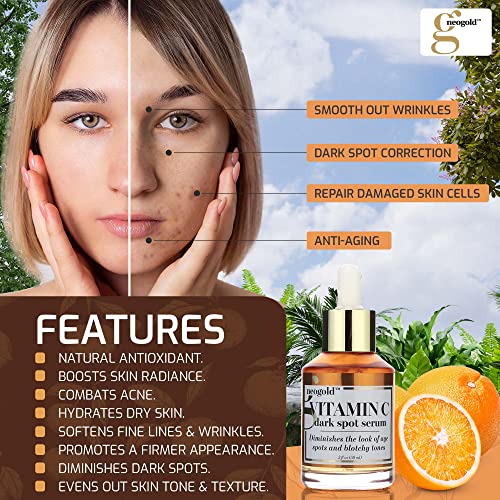 Neogold Серум с витамин С За подобряване на грижите за кожата на лицето | Осветляющий, Стягане и Хидратиране на Мощен Овлажняващ