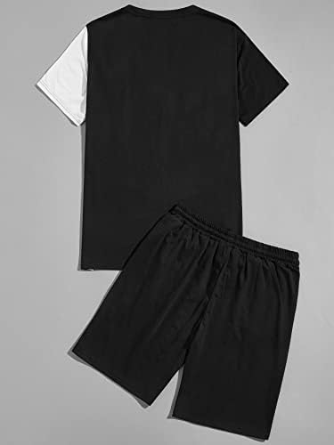 Мъжки дрехи LUBOSE от две части, Мъжка тениска в два цвята с графичен принтом и спортни шорти (Цвят: черно-бял, Размер: Средно)