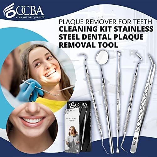 OCBA 5 Бр. Зъболекарски Инструменти За Премахване на Зъбната плака, Зъбен камък, Комплект за Избелване на Зъби от Неръждаема Стомана и Комплект За Грижа За Устната Кух