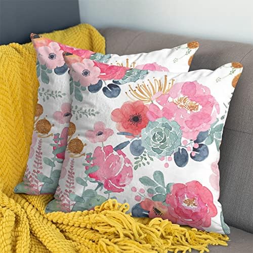 CXMEIFLY Пролетта Калъфки за възглавници с цветен модел 20x20 См, пакет от 2 за декор с Акварельными Розови Цветя, Възглавници с