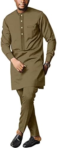 Африканска Мъжко Официално Облекло Риза Дашики и Панталони Костюм от две Части традиционно Облекло с Дълъг Ръкав