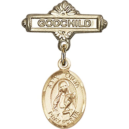 иконата на Бебето от Жълто злато 14 карата с Чар Света Лусия Сиракузской и игла за Икона Кръщелник размер 1 X 5/8 инча