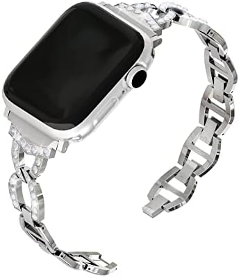 ХЛАДНО REGIONOT Тънка Каишка за часовник от неръждаема Стомана с пайети и веригата от Страз, Съвместим с каишка на Apple Watch 42/44/45/49 мм