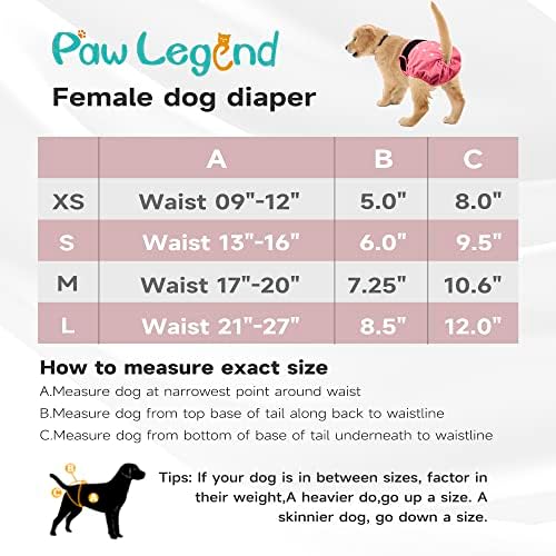 Paw Legend Пере Пелени за Многократна употреба за кучета - Непромокаеми Пелени за кучета за топлинен цикъл (на 3 опаковки, X-Large)