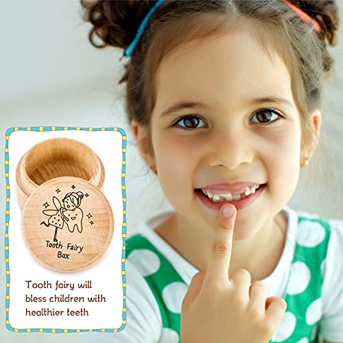Кутия с Зъбната Фея за момчета и Момичета, Дървена Притежателя на Зъбната Фея за детски зъби, Кутия за съхранение и запазване на